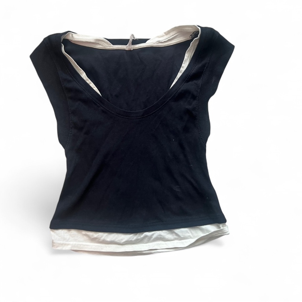 Anthropologie Black and White Cap Sleeve Cut Out Blouse